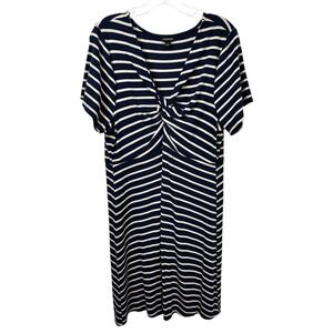 Torrid Plus Size 2X Dress Navy White Striped Twist Short‎ Sleeve Nautical 1792